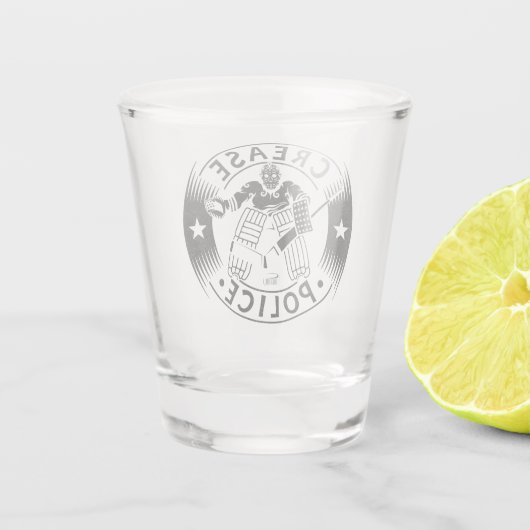 Politie verhogen Hockey Goalie Netminder Shot Glas (Achterkant)