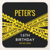 Politie Verjaardag met Gele Misdaad Scene Tapes Kartonnen Onderzetters (Voorkant)