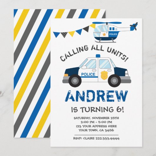 Politie Verjaardag Uitnodiging (Voorkant / Achterkant)