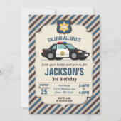 Politie Verjaardag Uitnodiging / Retro Politiewage (Voorkant)