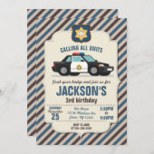 Politie Verjaardag Uitnodiging / Retro Politiewage (Voorkant / Achterkant)