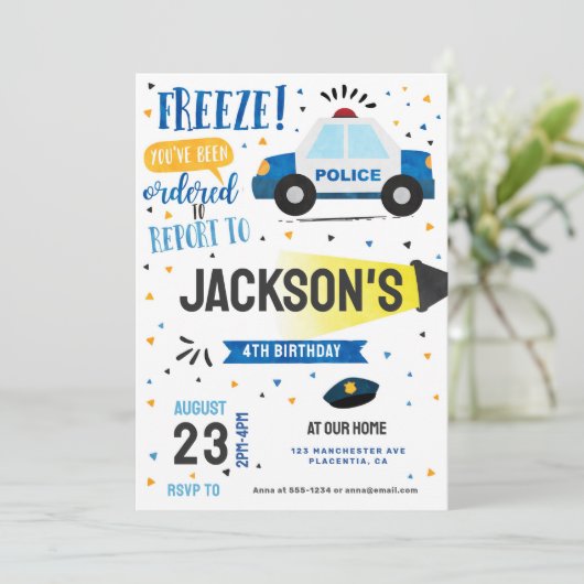 Politie Verjaardagsfeestje Cops & Robbers Politiem Kaart (Staand voorkant)