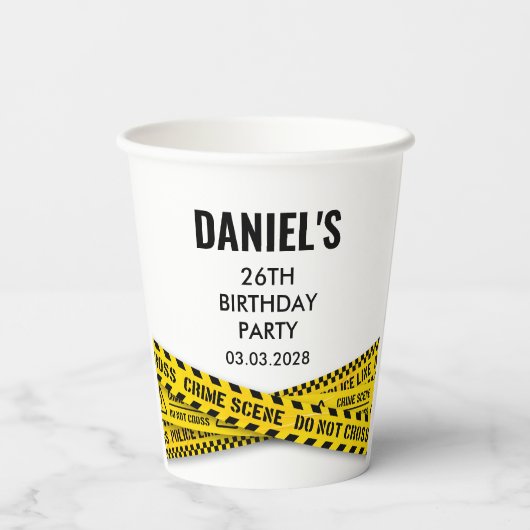 Politie Verjaardagsfeestje met Gele Politie Lijn Papieren Bekers (Achterkant)