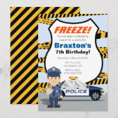 Politie verjaardagsfeestje uitnodiging - FREEZE! (Voorkant / Achterkant)