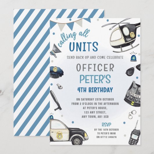 Politie verjaardagsfeestje uitnodiging - Politieag (Voorkant / Achterkant)