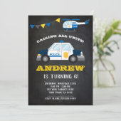 Politie verjaardagsuitnodiging schoolbord kaart (Staand voorkant)