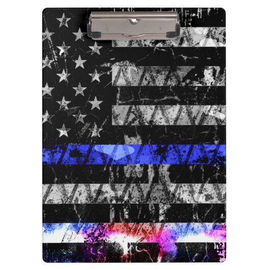 Politie verlicht dun blauwe lijnvlag klembord (Voorkant)