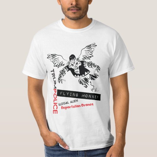 Politie voor uitzetting van vliegende apen t-shirt (Voorkant)