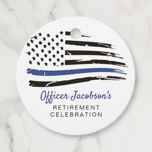 Politie Waterverf met blauwe lijn Vlag pensioen E Bedankjes Labels (Voorkant)