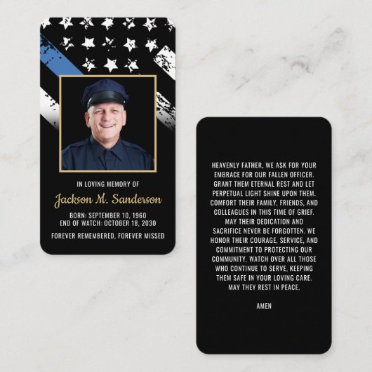 Politie Wetshandhaving Begrafenis Foto Gebed Kaart Visitekaartje (Voorkant / Achterkant)