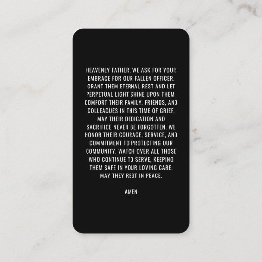 Politie Wetshandhaving Begrafenis Foto Gebed Kaart Visitekaartje (Achterkant)