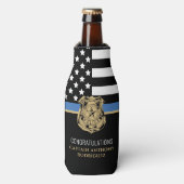 Politie wetshandhaving pensioen dunne blauwe lijn flesjeskoeler (Fles Voorkant)