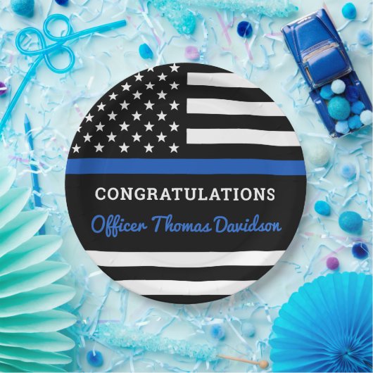 Politieacademie Modern Thin Blue Line Flag Papieren Bordje (Feest)