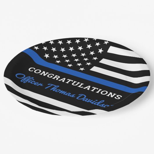 Politieacademie Modern Thin Blue Line Flag Papieren Bordje (Gekanteld)