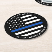 Politieacademie Modern Thin Blue Line Flag Ronde Kartonnen Onderzetter (Gebogen)