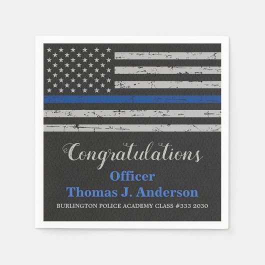 Politieacademie Thin Blue Line Flag Napkin Servet (Voorkant)