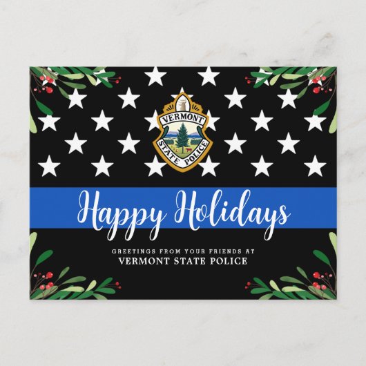 Politieafdeling Aangepaste Logo Thin Blue Line Feestdagenkaart (Voorkant)