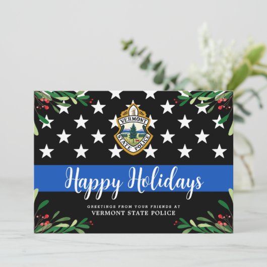 Politieafdeling Aangepaste Logo Thin Blue Line Feestdagenkaart (Staand voorkant)