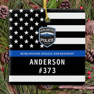 Politieafdeling Blue Custom Logo Law Enforcement Keramisch Ornament