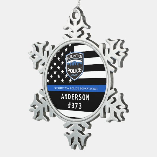 Politieafdeling Douane Logo Blue Law Enforcement Tin Sneeuwvlok Ornament (Rechts)