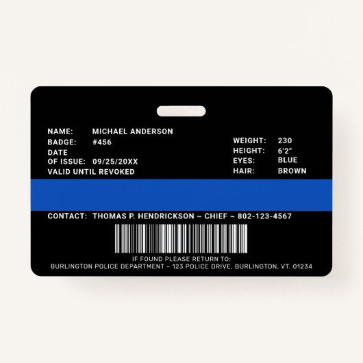 Politieafdeling Foto Professionele Officier ID Badge (Achterkant)