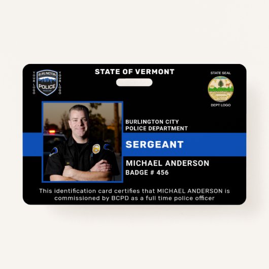 Politieafdeling Gepersonaliseerde foto Officer ID Badge (Voorkant)