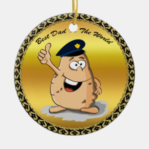 Politieagent aardappel met blauw pet van de politi keramisch ornament