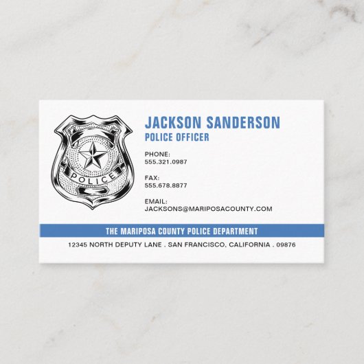 Politieagent Afdeling Logo Wetshandhaving Visitekaartje (Voorkant)