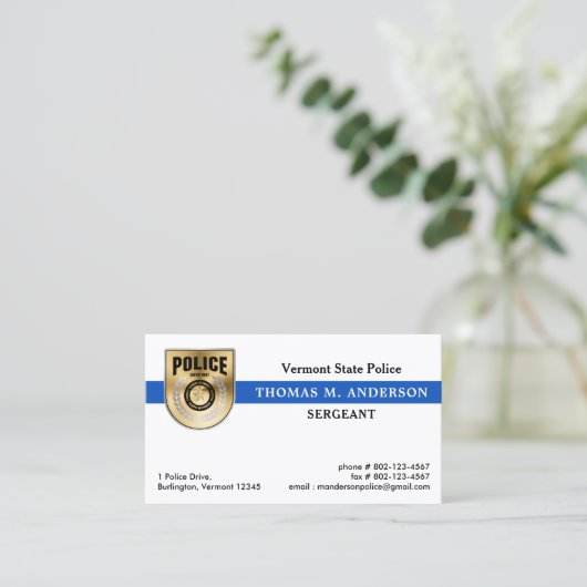 Politieagent Afdeling Logo Wetshandhaving Visitekaartje (Staand voorkant)