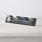 Politieagent afdeling Thin Blue Line Logo Bureau Naambordje (Voorkant)