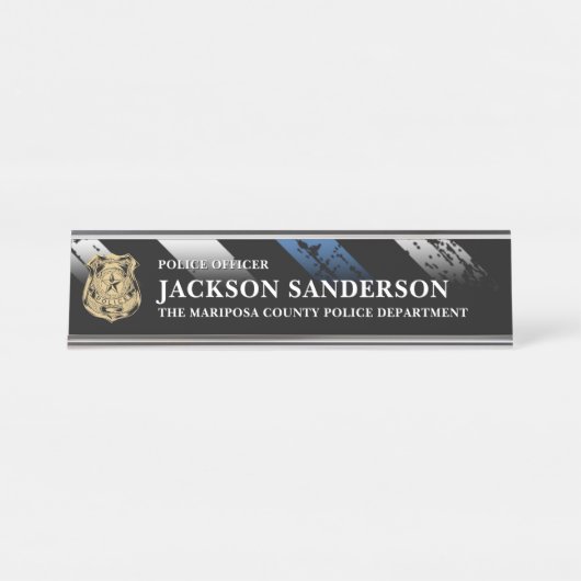 Politieagent afdeling Thin Blue Line Logo Bureau Naambordje (Voorkant)