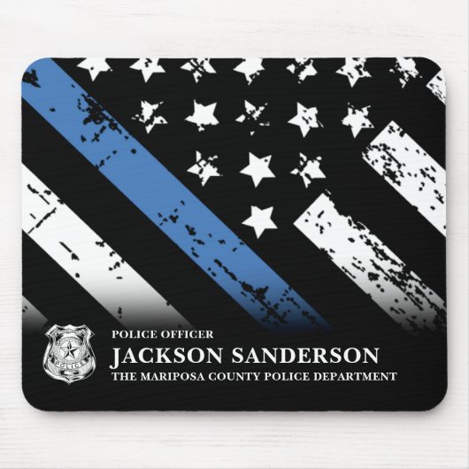 Politieagent afdeling Thin Blue Line Logo Muismat (Voorkant)