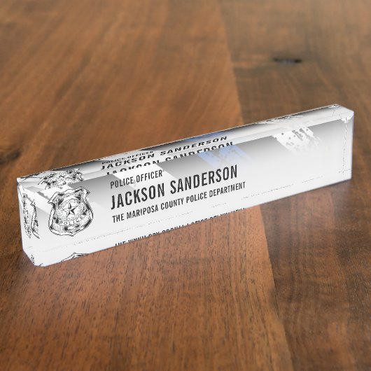 Politieagent afdeling Thin Blue Line Logo Naambordje (Zijkant)