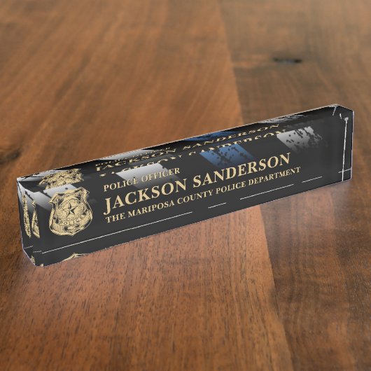 Politieagent afdeling Thin Blue Line Logo Naambordje (Zijkant)