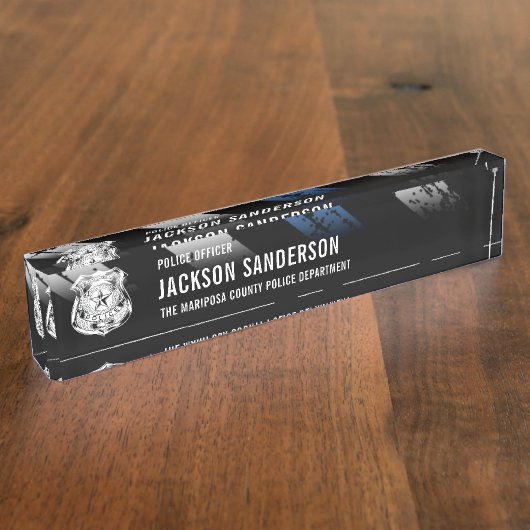 Politieagent afdeling Thin Blue Line Logo Naambordje (Zijkant)