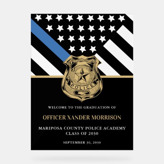 Politieagent Afstuderen Blauwe Lijn Vlag Welkom Acryl Bord (Voorkant)