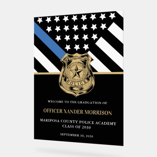 Politieagent Afstuderen Blauwe Lijn Vlag Welkom Acryl Bord (Hoek)