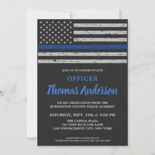 Politieagent Afstuderen Thin Blue Line Party Kaart (Voorkant)
