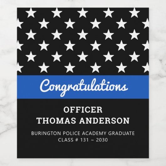 Politieagent Afstuderen Thin Blue Line Party Wijn Etiket (Enkel label)