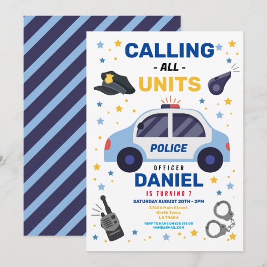 Politieagent Auto Verjaardag Jongens Kaart (Voorkant / Achterkant)