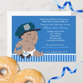 Politieagent Baby Cop Shower Invitation Med Skin Kaart