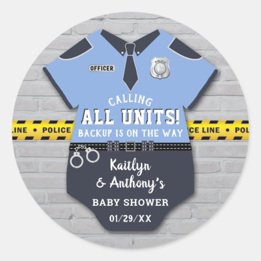 Politieagent Baby shower Ronde Sticker (Voorkant)