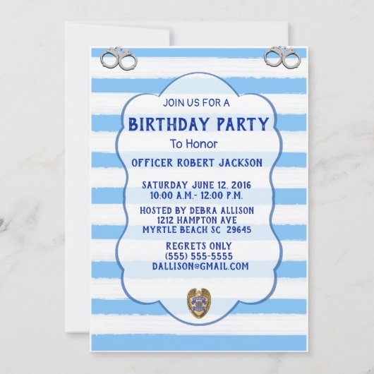 Politieagent Blauw en Goud Verjaardag Kaart (Achterkant)