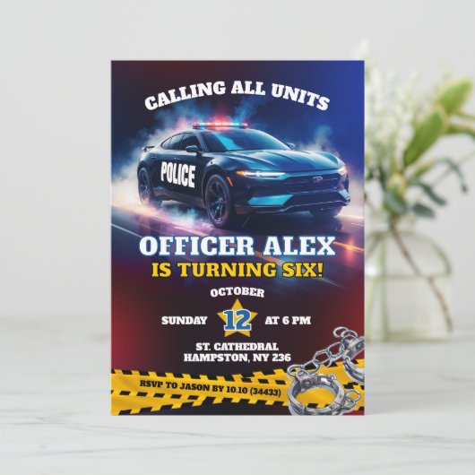 Politieagent Cop Auto Verjaardag Jongen Kaart (Staand voorkant)