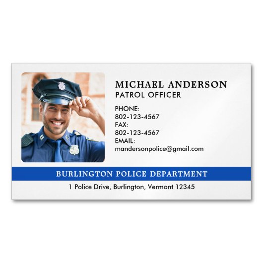 Politieagent Custom Law Enforcement Dept Foto Magnetisch Visitekaartje (Voorkant)