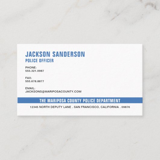 Politieagent Departement Werknemer Wetshandhaving Visitekaartje (Voorkant)