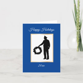 Politieagent en krans silhouet kerstkaart kaart