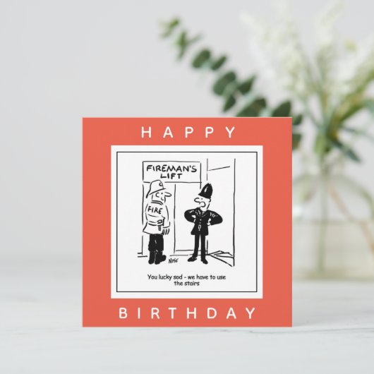 Politieagent en vuurman - Fireman's Lift Cartoon Kaart (Staand voorkant)