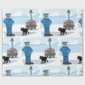 Politieagent en zwarte kat cadeaupapier (Vlak)