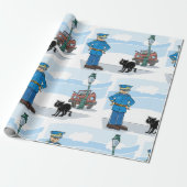 Politieagent en zwarte kat cadeaupapier (Uitgerold)